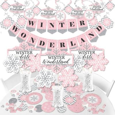 Holiday Bunting Banner /& Decorations Pink Winter Wonderland Personalized Holiday Snowflake Party and Baby Shower Banner Decorations